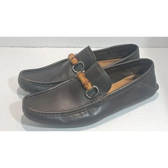 gucci brown dress shoes Gucci Bamboo Horsebit Driving Loafers Dark Brown Ostrich Size 9.5 NEW –  Celebrity Owned main image 1